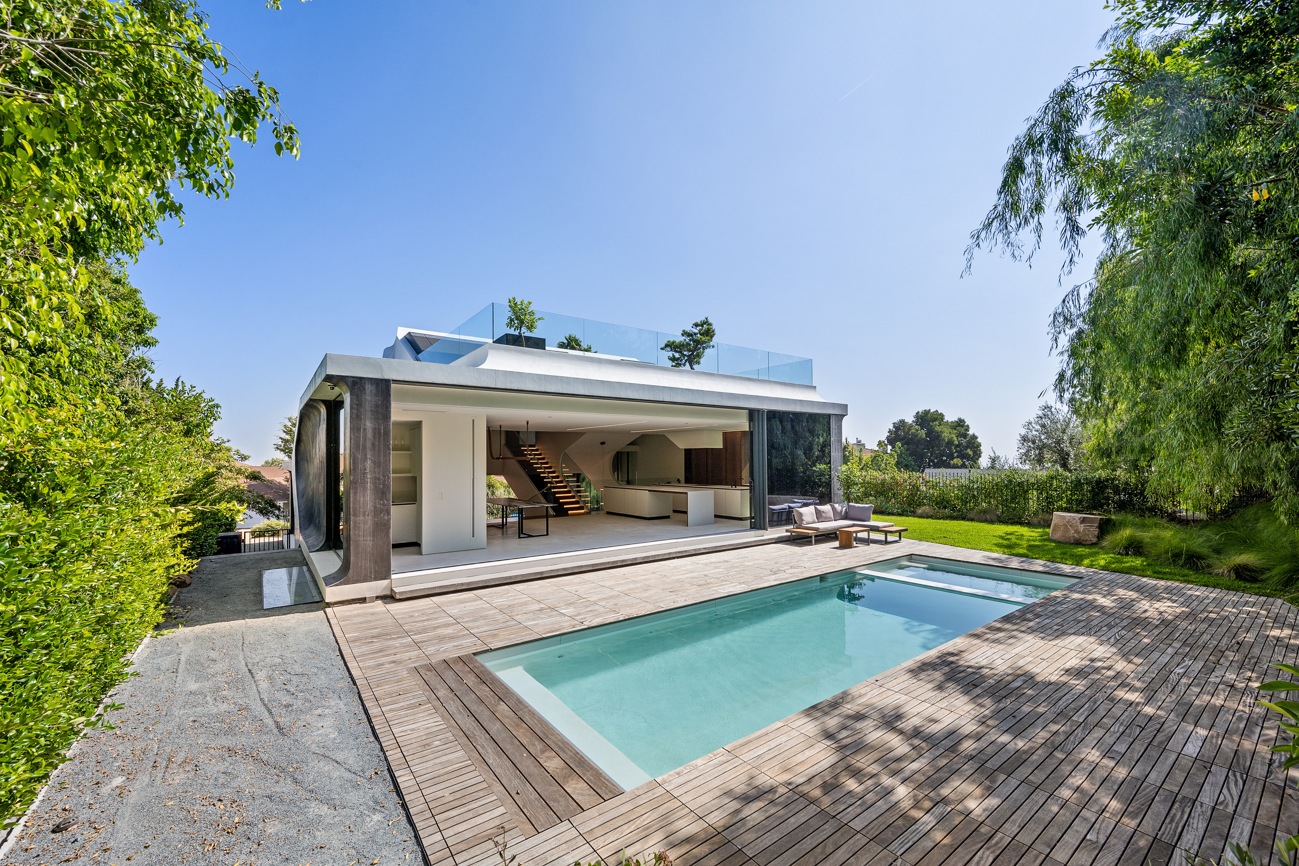 Contemporary residential space with warm architectural details